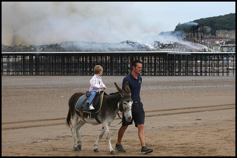 View of Weston-Super Mare pier which has been destroyed by fire.