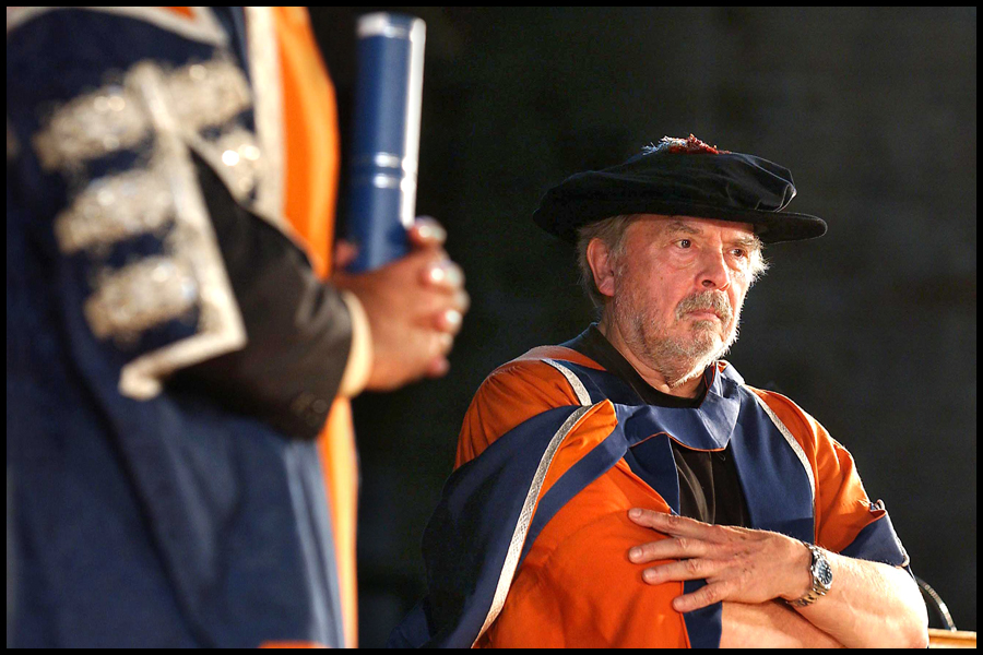 Photographer David Bailey CBE receives an Honorary Degree of Doctor of Arts from the University of Plymouth at Exeter Cathedral. Published by The Western Morning News.