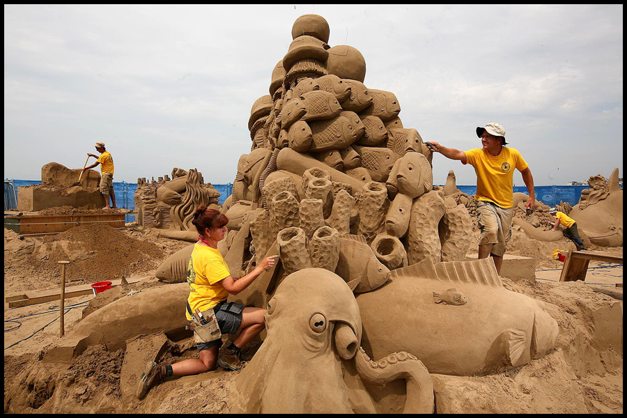 13 sculptors from around the world are expected to use 400 tonnes of sand in the annual Weston-super-Mare Sand Sculpture Festival in Somerset