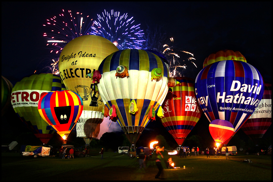 Fireworks bring an end to the Night Glow of balloons at the 2015 Tiverton Ballloon Balloon & Music Festival.