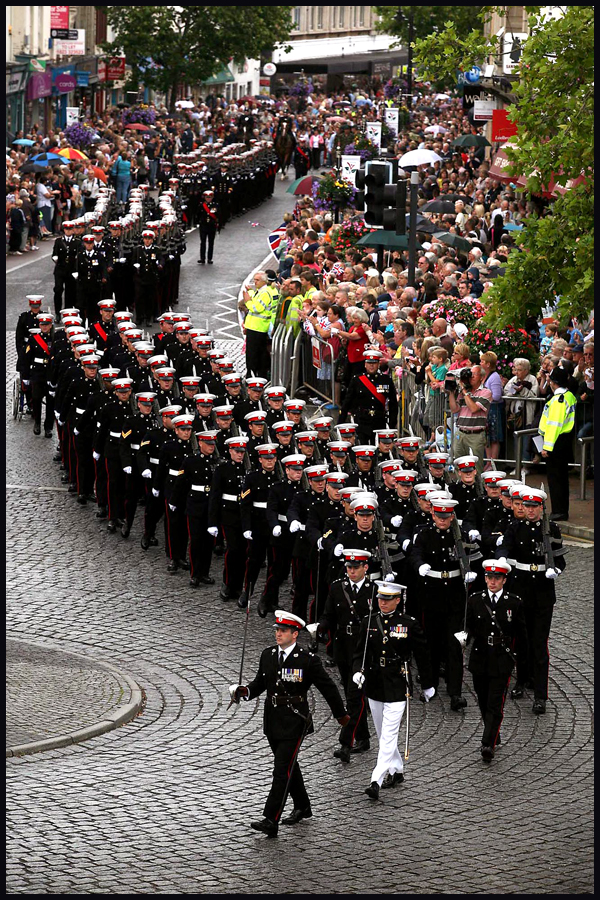 Royal Marines from Somerset based 40 Commando parade the streets of Taunton to mark the completion of their tour of duty in Afghanistan. Published by The Western Morning News