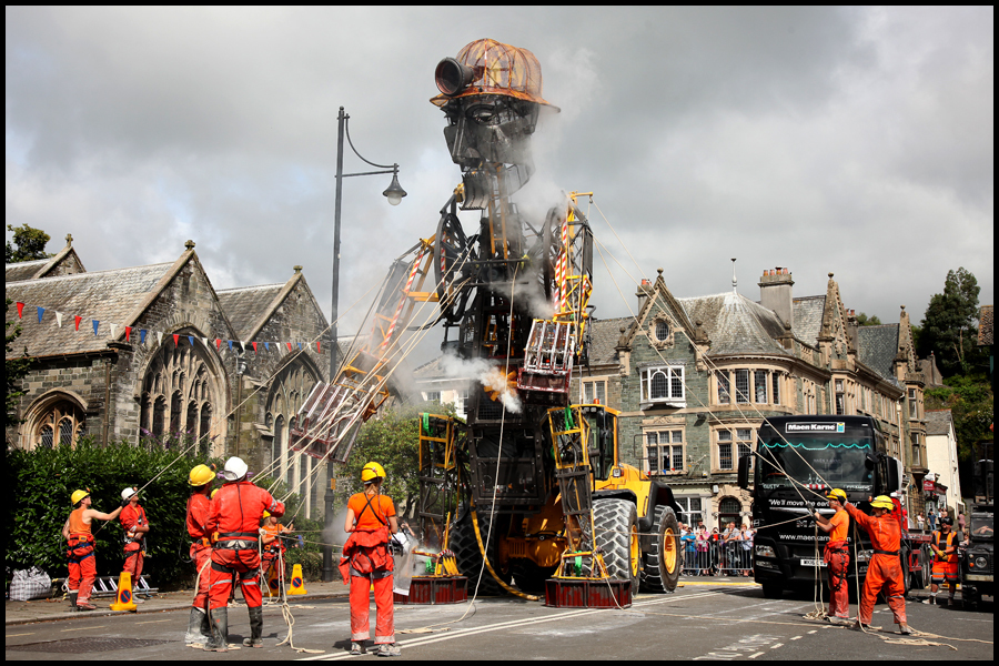 The Man Engine, the largest mechanical puppet ever constructed in Britain is unleashed on the public in Tavistock, Devon.